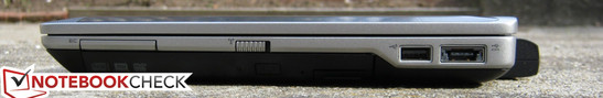 prawy bok: ExpressCard/34, zatoka modułowa, przełącznik Wi-Fi, USB 2.0, USB 2.0/eSATA