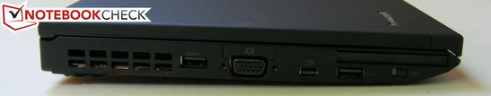 lewy bok: 2 USB 3.0, VGA, Mini DisplayPort, ExpressCard/54, przełącznik łączności bezprzewodowej