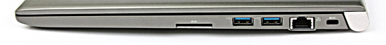 prawy bok: czytnik kart pamięci, 2 USB 3.0, LAN, gniazdo blokady Kensingtona