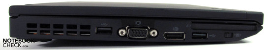 lewy bok: USB 2.0, VGA, DisplayPort, USB 2.0, ExpressCard/54, wyłącznik WiFi