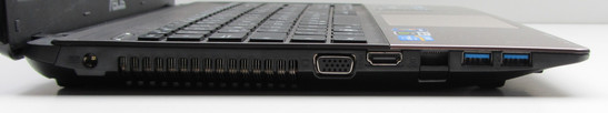 lewy bok: gniazdo zasilania, otwory wentylacyjne, VGA, HDMI, LAN, 2 USB 3.0