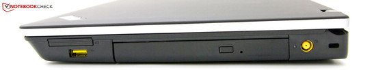 prawy bok: ExpressCard/34, USB 2.0, nagrywarka DVD, gniazdo, gniazdo blokady Kensingtona