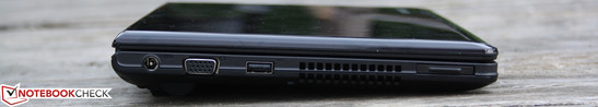 lewy bok: gniazdo zasilania, VGA, USB 2.0, czytnik kart pamięci