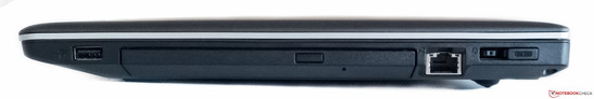 prawy bok: USB 2.0, gniazdo zasilania (DVD), LAN, gniazdo zasilania i Lenovo OneLink