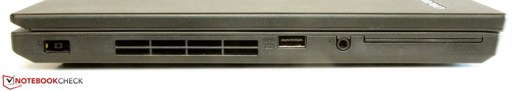 lewy bok: gniazdo zasilania, wylot powietrza z układu chłodzenia, USB 3.0, gniazdo audio