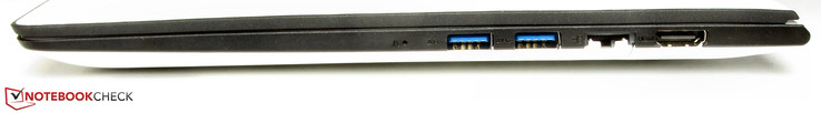 prawy bok: przycisk Novo, 2 USB 3.0, LAN, HDMI