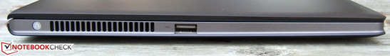 lewy bok: przycisk One Touch Backup, otwory wentylacyjne, USB 2.0