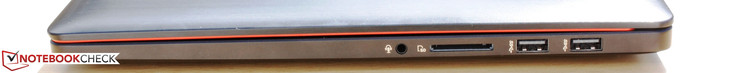 prawy bok: gniazdo audio, czytnik kart pamięci, 2 USB 3.0