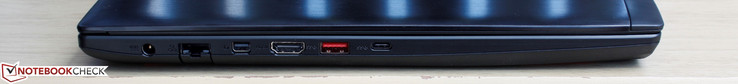 lewy bok: gniazdo zasilania, LAN, mini DisplayPort, HDMI, USB 3.0, USB 3.1 typu C
