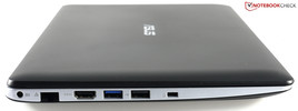 lewy bok: gniazdo zasilania, LAN, USB 3.0, USB 2.0, gniazdo blokady Kensingtona