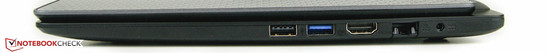 prawy bok: USB 3.0, USB 2.0, HDMI, LAN, gniazdo zasilania