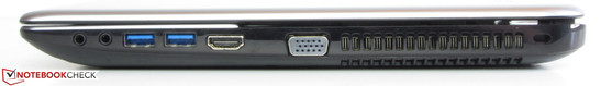 prawy bok: 2 gniazda audio, 2 USB 3.0, HDMI, VGA, gniazdo blokady Kensingtona