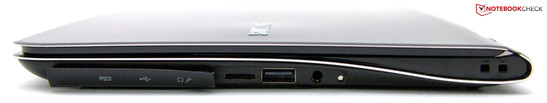 prawy bok: gniazdo kart microSD, USB 2.0, gniazdo audio (combo), gniazdo blokady Kensingtona