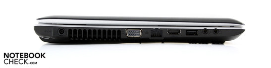 lewy bok: gniazdo zasilania, VGA, LAN, HDMI, USB 2.0, wejście mikrofonowe, wyjście słuchawkowe