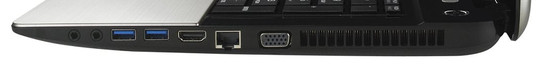 prawy bok: 2 gniazda audio, 2 USB 3.0, HDMI, LAN, VGA, wylot powietrza z układu chłodzenia (fot. Toshiba)