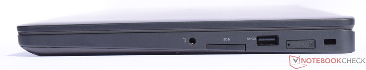 prawy bok: gniazdo audio, czytnik kart pamięci, USB 3.0, gniazdo karty SIM, gniazdo blokady Kensingtona