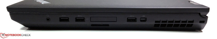 prawy bok: gniazdo audio, 2 USB 3.0, ExpressCard (34 mm), czytnik kart pamięci, USB 3.0, mini DisplayPort 1.2