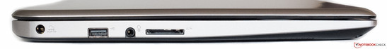 lewy bok: gniazdo zasilania, USB 2.0, gniazdo audio, czytnik kart pamięci
