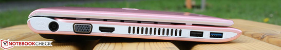 lewy bok: gniazdo zasilania, VGA, HDMI, USB 2.0, USB 3.0
