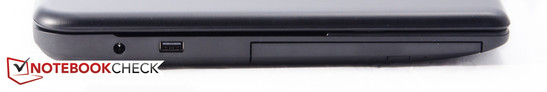 lewy bok: gniazdo zasilania, USB 2.0, napęd optyczny (DVD)
