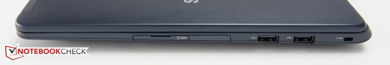 prawy bok: czytnik kart pamięci, 2 USB 2.0, gniazdo Slim PC Security Slot