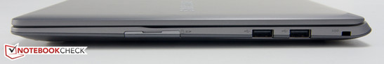 prawy bok: czytnik kart pamięci, 2 USB 2.0, gniazdo blokady Slim PC Security Lock