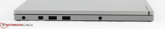 lewy bok: gniazdo zasilania, mini DisplayPort, 2 USB 2.0, gniazdo audio