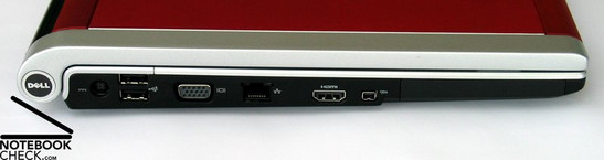 lewy bok: gniazdo zasilania,  2x USB 2.0, VGA-Out, LAN, HDMI, FireWire