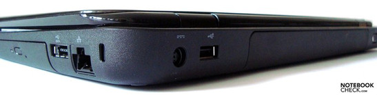 tył z lewej: gniazdo zasilania, USB, akumulator