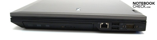 prawy bok: napęd optyczny, LAN, 2x USB 2.0, COM