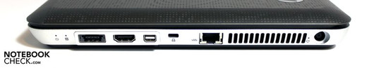 prawy bok: eSATA/USB, HDMI, Mini DisplayPort, blokada Kensingtona, LAN, gniazdo zasilania