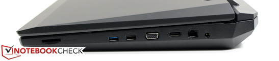prawy bok: czytnik kart, USB 3.0, USB 2.0, VGA, HDMI, LAN, gniazdo zasilania