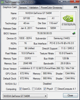 GPU-Z (NVIDIA GeForce GT 540M)