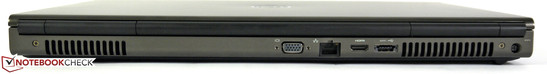 tył: otwory wentylacyjne, VGA, LAN, HDMI, eSATA/USB 2.0, otwory wentylacyjne, gniazdo zasilania