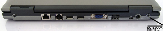 tył: LAN, modem, 3x USB, VGA, FireWire, gniazdo zasilania