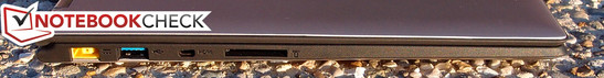 lewy bok: gniazdo zasilania, USB 3.0, mini HDMI, czytnik kart pamięci