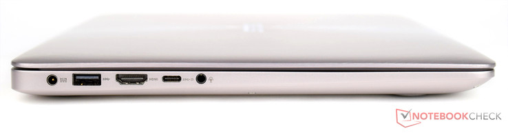 lewy bok: gniazdo zasilania, USB 3.0, HDMI, USB 3.1 typu C, gniazdo audio