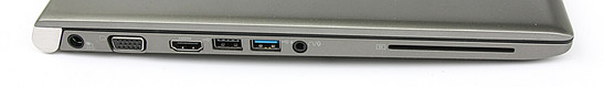 lewy bok: gniazdo zasilania, VGA, HDMI, USB 2.0, USB 3.0, gniazdo audio, czytnik SmartCard