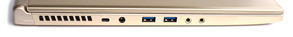lewy bok: otwory wentylacyjne, gniazdo blokady Kensingtona, gniazdo zasilania, 2 USB 3.0, 2 gniazda audio