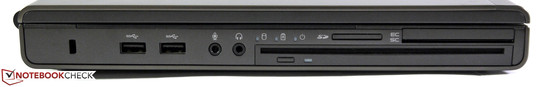 lewy bok: gniazdo blokady Kensingtona, 2 USB 3.0, gniazdo udio, napęd optyczny (szczelinowy), Cardreader, czytnik Smart Card, ExpressCard/54