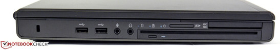 lewy bok: gniazdo blokady Kensingtona, 2 USB 3.0, 2 gniazda audio, napęd optyczny, czytnik kart pemięci, czytnik Smart, ExpressCard/54