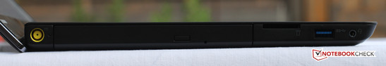 lewy bok: gniazdo zasilania, napęd optyczny (DVD), czytnik kart pamięci, USB 3.0, gniazdo audio
