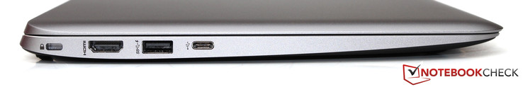 lewy bok: gniazdo blokady Kensingtona, HDMI, USB 3.0, USB 3.0 typu C