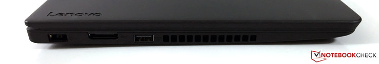 lewy bok: gniazdo zasilania, OneLink+, USB 3.0 (Always on), wylot powietrza z układu chłodzenia