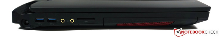 lewy bok: gniazdo zasilania, 2 USB 3.0, 2 gniazda audio, czytnik kart pamięci, napęd optyczny/dodatkowy wentylator
