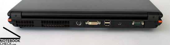 tył: wylot wentylatora, S-Video, DVI, 2x USB, gniazdo zasilania, COM