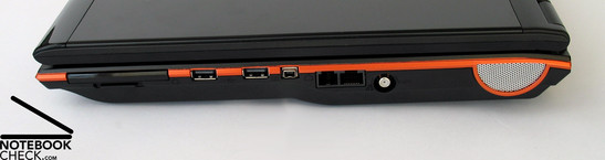 prawy bok: ExpressCard, 2x USB, FireWire, LAN, modem, gniazdo antenowe, złącza audio