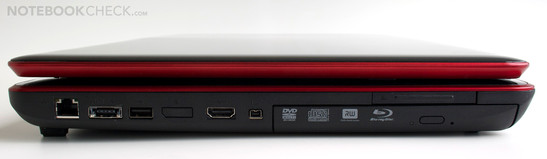 lewy bok: LAN, eSATA/USB, USB, HDMI, FireWire, ExpressCard