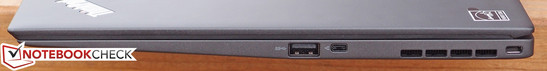 prawy bok: USB 3.0, złącze pod adapter Ethernet, otwory wentylacyjne, gniazdo blokady Kensingtona