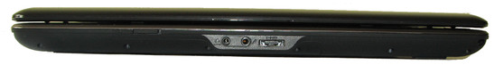 front: przełącznik sieci bezprzewodowych, gniazda audio, E-SATA, jonizator powietrza
